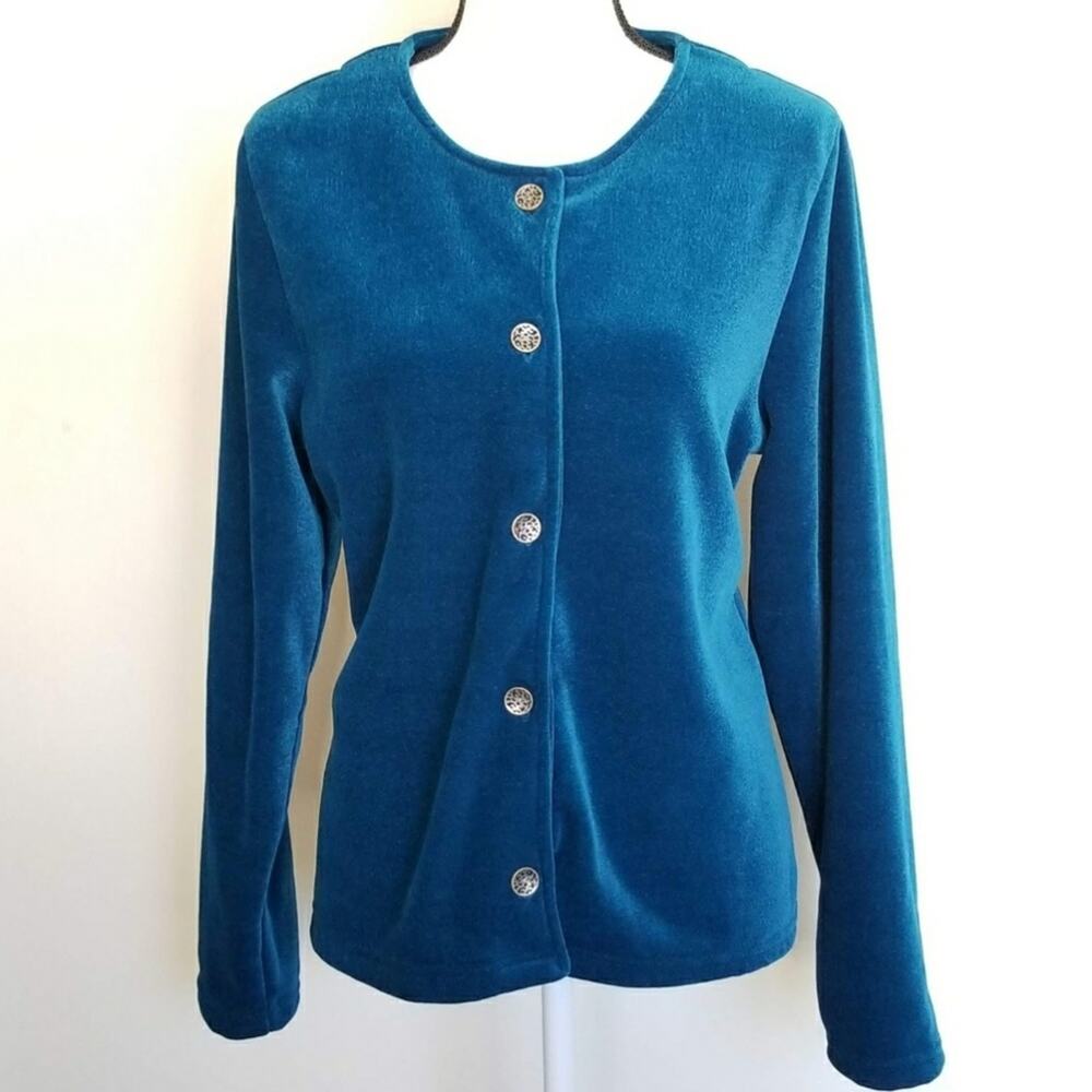 Dakini Blue Thick Velvety Cozy Sweater Buttondown Cardigan Large